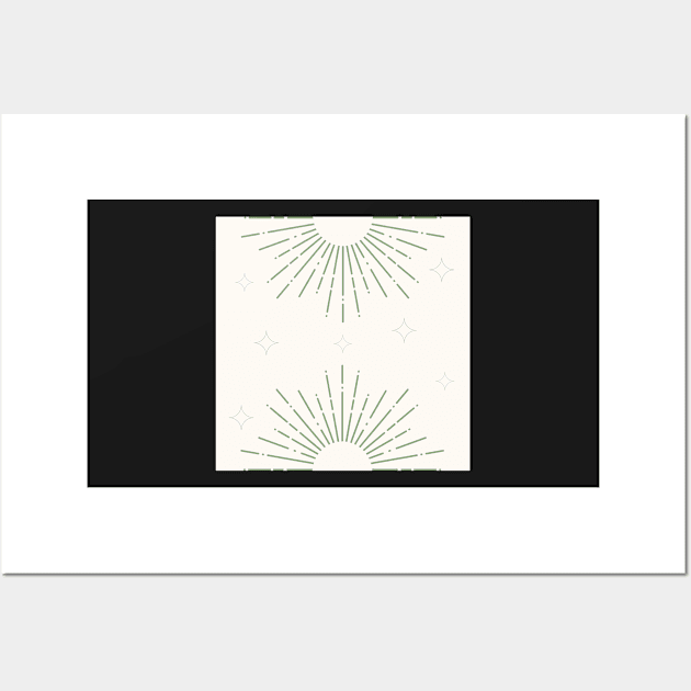 Green and beige Sun and stars minimal magical Wall Art by soycarola